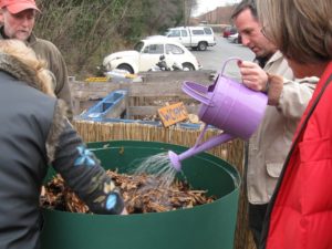 Adding water to worm bin